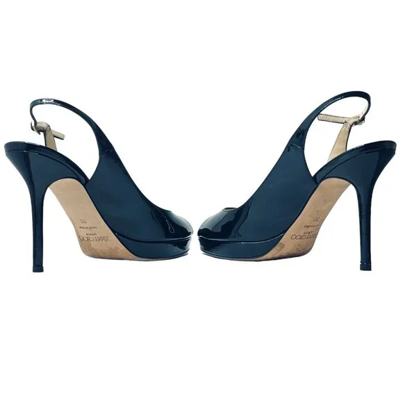 JIMMY CHOO Nova Patent Peep Toe Slingback 100mm Platform Sandal Pumps + Box - Picture 16 of 16